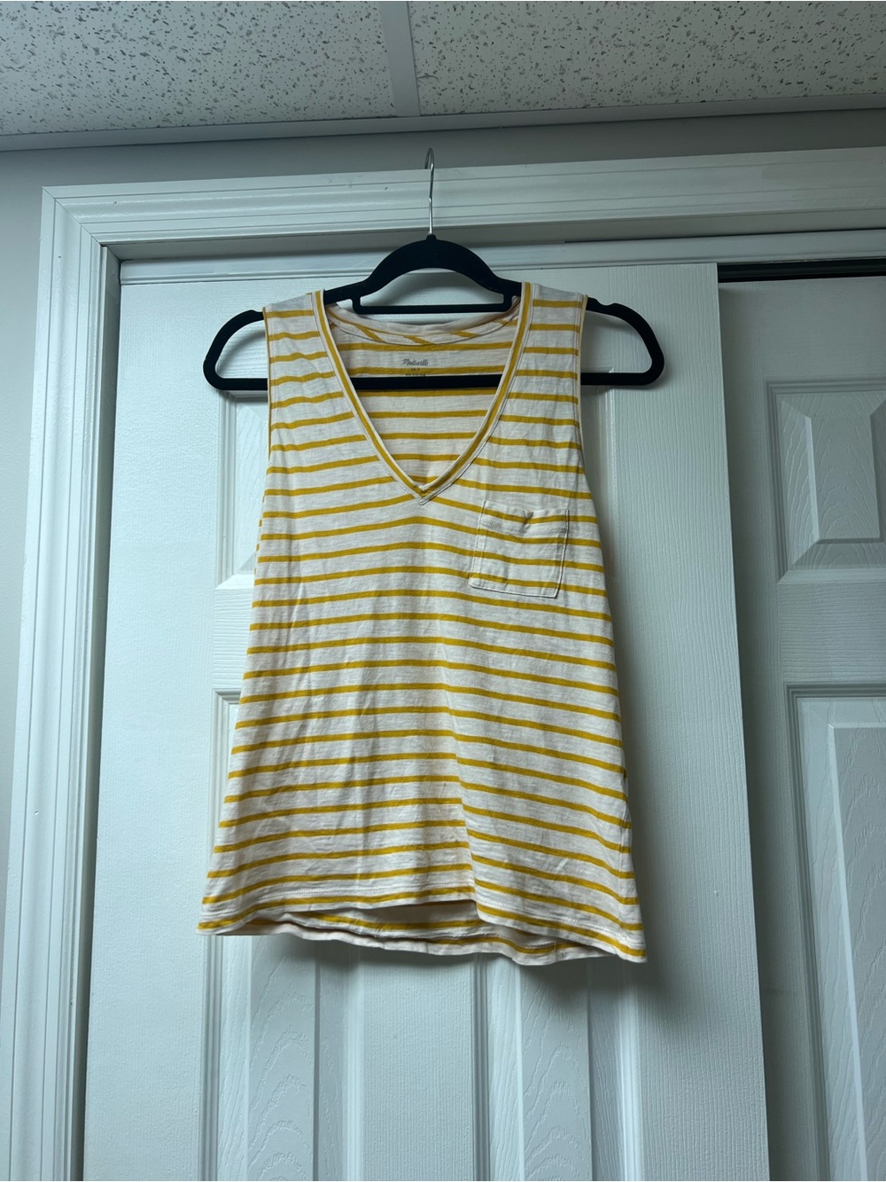 Madewell Yellow and White Striped V-Neck Tank Top
